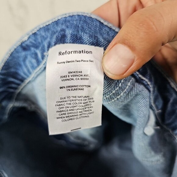 Reformation Sunny Denim Two Piece Set Womens Size 6 Blue Organic Cotton Crop NWT - Picture 16 of 16